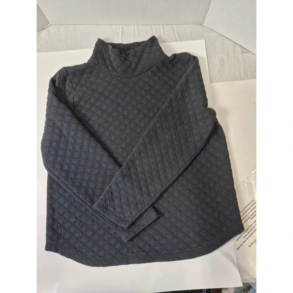 J. Crew Womens Black Quilted Mock Neck Pullover Sweatshirt Size M Long Sleeve
